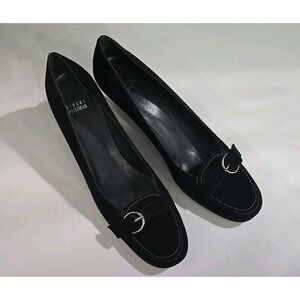 Stuart Weitzman Black Suede Pumps Heels Buckle Detail Slip‎ On 10 M RARE!